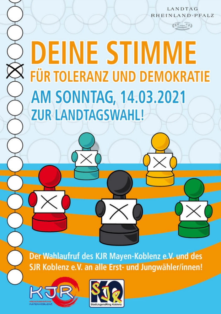 Plaktat "DEINE STIMME FÜR TOLERANZ UND DEMOKRATIE" zur Landtagswahl 2021in Rheinland-Pfalz